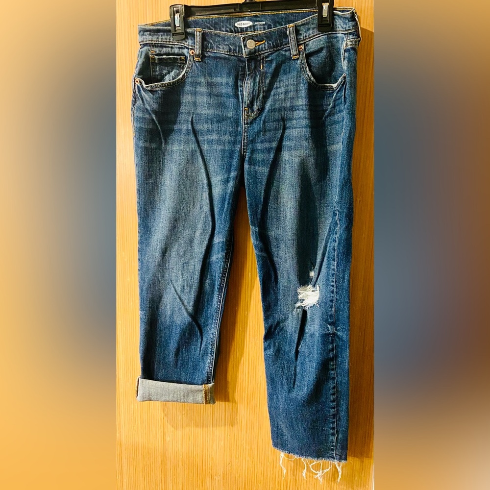 Distressed Women's Boyfriend Jeans - Dark Blue